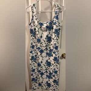 SHEIN White Dress with Blue Floral Design